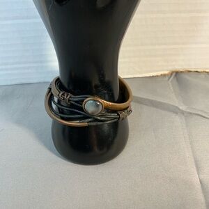 Leather and Copper crafted wrap bracelet w/cabochon stone closure
